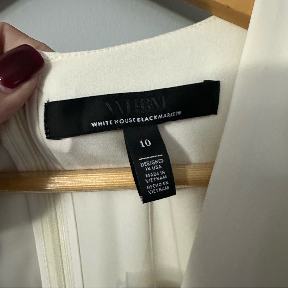 WHBM Long Sleeve Crepe Jumpsuit Ivory Wide-Leg Elegant Quiet Luxury NWT Sz 10 - Picture 9 of 13